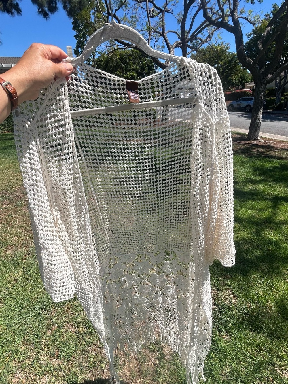 Raj Ivory Crochet Open-Weave Kimono